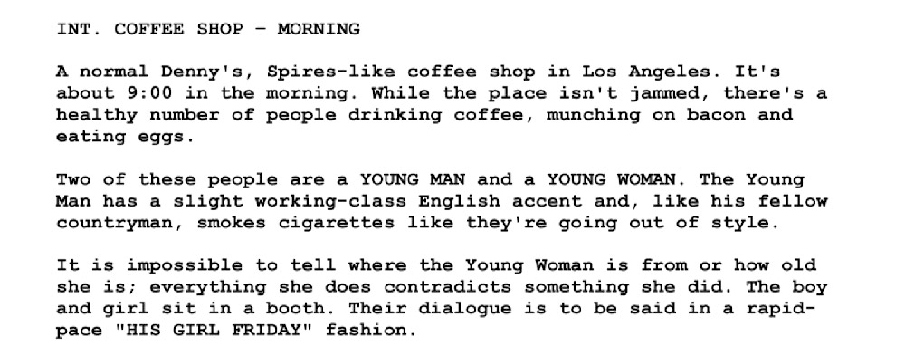 Scene heading in Pulp Fiction script